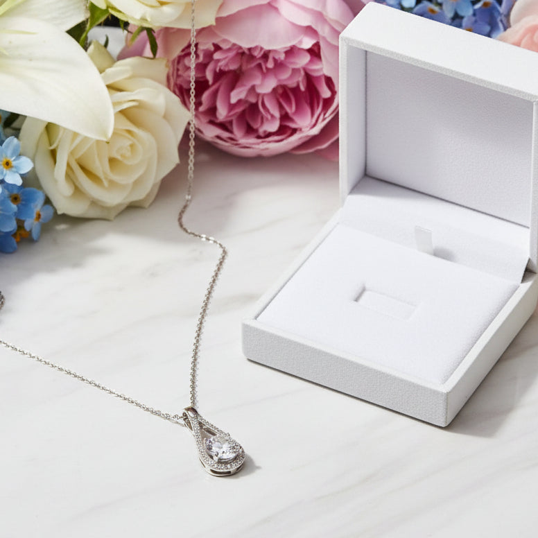 French Teardrop 2 Carat Moissanite Diamond Pendent set in 18K White Gold Plated 925 Silver (GRA)