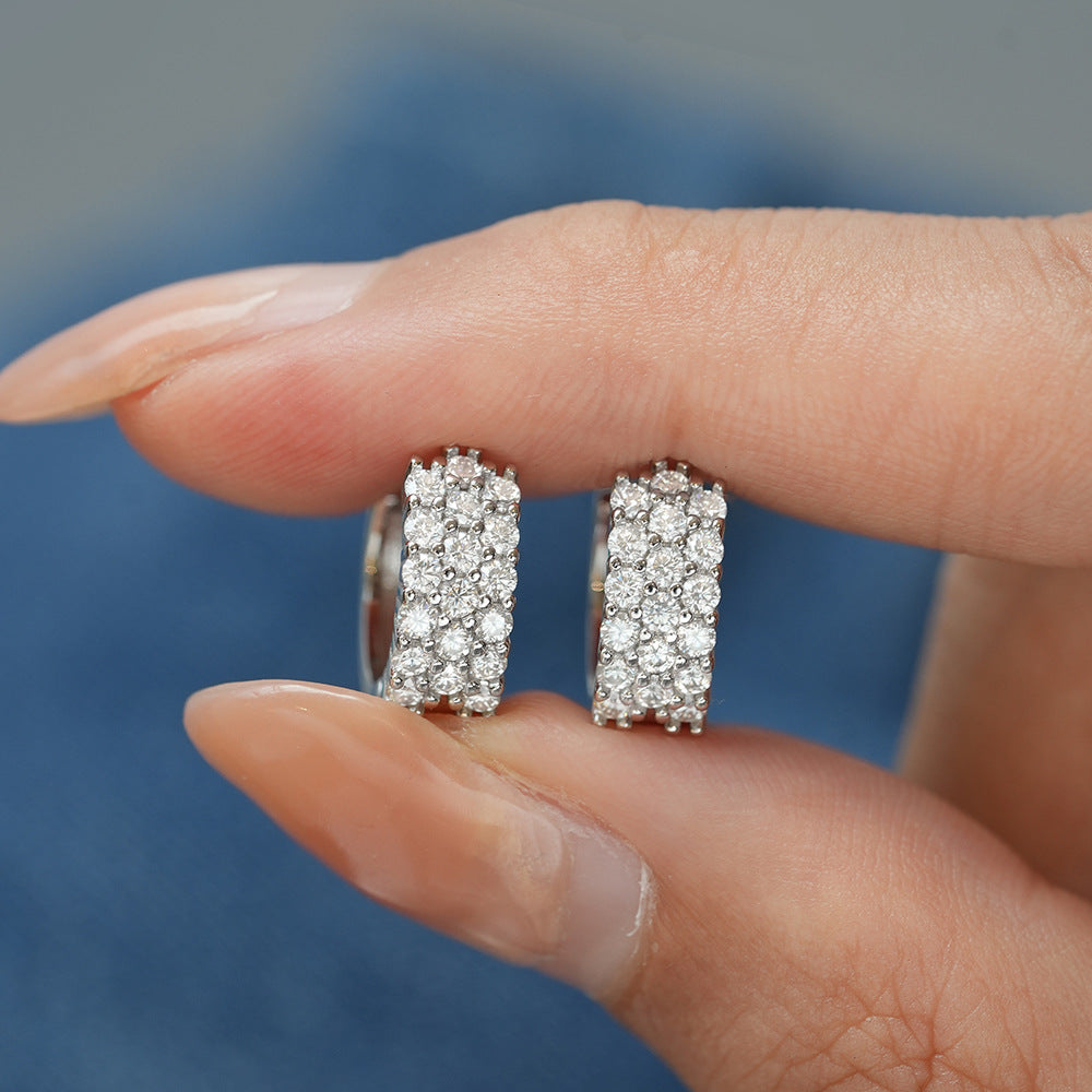 Italian Geometric Design Micro Inlaid Moissanite Diamond Earrings set in 925 Silver (GRA)