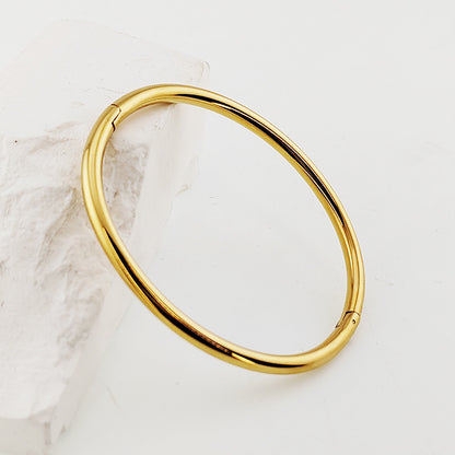 Classic French Chic Inspired Oval and Round Bangle Bracelet set in 18K Gold Plating Capella Jewellery