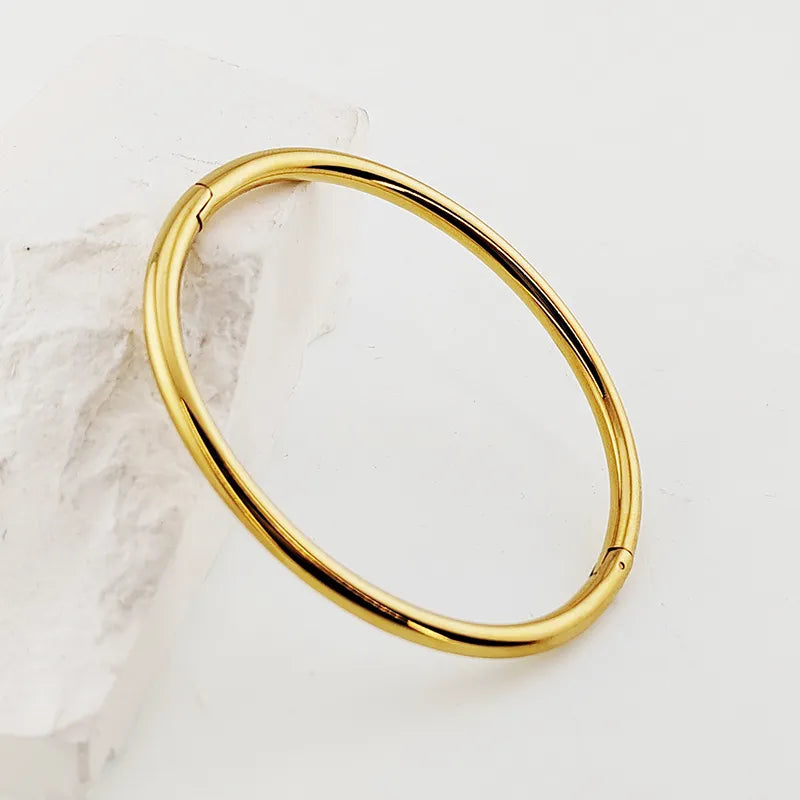 Classic French Chic Inspired Oval and Round Bangle Bracelet set in 18K Gold Plating Capella Jewellery