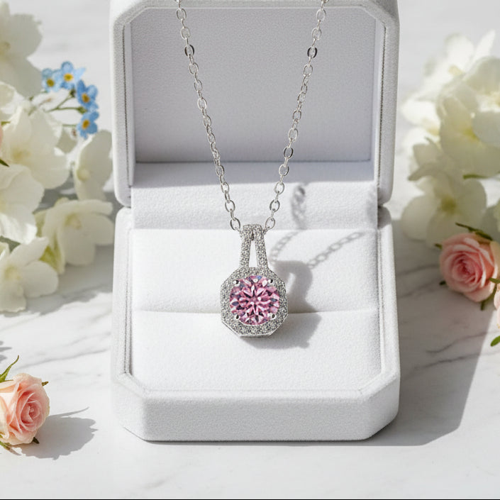 Korean Design Inlaiy 2 Carat Moissanite Diamond Pendant Necklace set in 925 Silver (GRA)