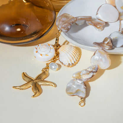 Beautiful Summer Ocean Inspired Starfish and Shell Pendant Necklace set in 18K Gold Plating Capella  Reya pic 6