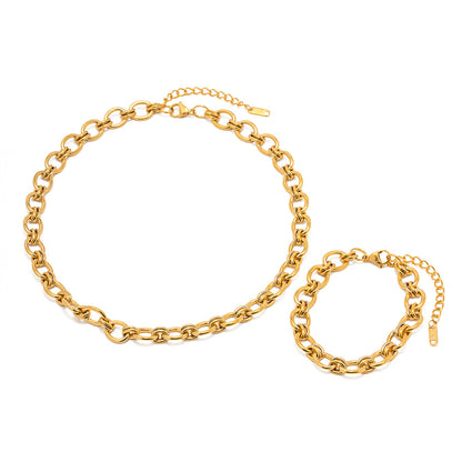 Modern European Geometric Chain INS-Style Necklace and Bracelet set in 18K Gold Plating Capella Jewellery