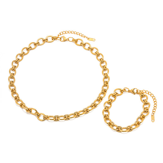 Modern European Geometric Chain INS-Style Necklace and Bracelet set in 18K Gold Plating