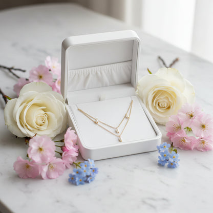 Elegant Italian Design Real Natural Pearl Double Layer Twin Necklace set in 18K Gold Plating Capella Jewellery