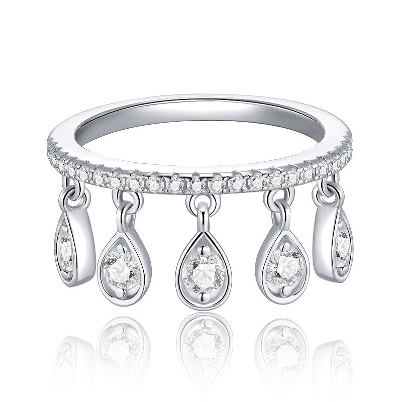 French Tassel Pavé 0.5 Carat Moissanite Diamond Ring set in 18K White GoldPlated 925 Silver (GRA)