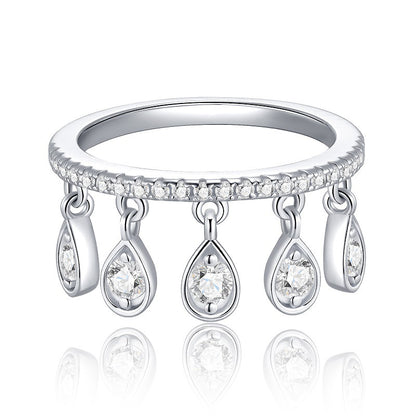 French Crown Inspired Tassel Pavé 0.5 Carat Moissanite Ring set in 18K White Gold Plated 925 Silver (GRA) Capella Jewellery