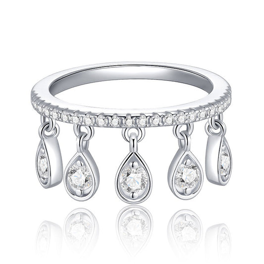French Crown Inspired Tassel Pavé 0.5 Carat Moissanite Diamond Ring set in 18K White Gold Plated 925 Silver (GRA)