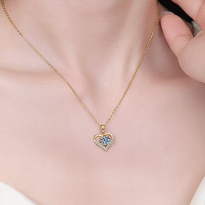 European Sparkling Heart 1 Carat Moissanite Pendent set in 18K White Gold Plated 925 Silver (GRA) Capella Jewellery