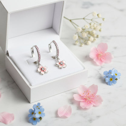 Japanese Sakura Cherry Blossom Natural Zircon Gemstone Earrings set in Platinum Plated 925 Silver Capella Jewellery
