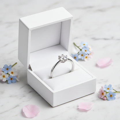 Hearts & Arrows Solitaire 0.5 Carat Moissanite Ring set in Platinum Plated 925 Silver (GRA) Capella Jewellery