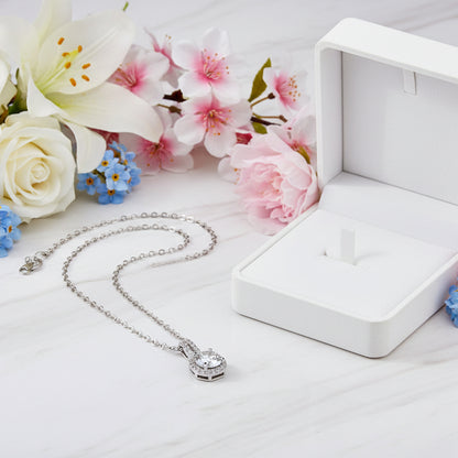 Italian Solitaire Halo Inlay 2 Carat Moissanite Necklace set in Platinum Plated 925 Silver (GRA) Capella Jewellery
