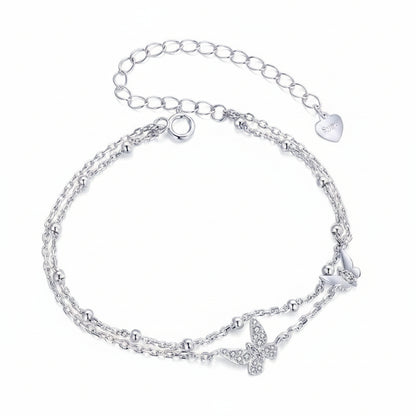 European Butterfly Double-layer Natural Zircon Gemstone Bracelet set in 18k White Gold Plated 925 Silver Capella Jewellery