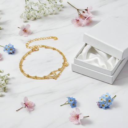 European Butterfly Double-layer Natural Zircon Gemstone Bracelet set in 18k White Gold Plated 925 Silver Capella Jewellery