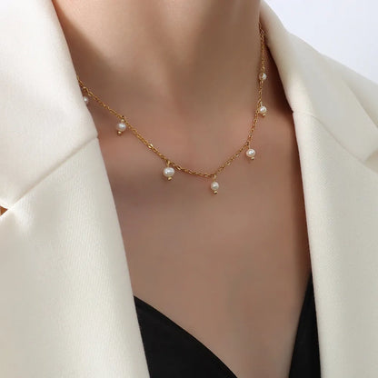 Elegant Italian Design Imitation Pearl Tassel Necklace set in 18K Gold Plating Capella Jewellery