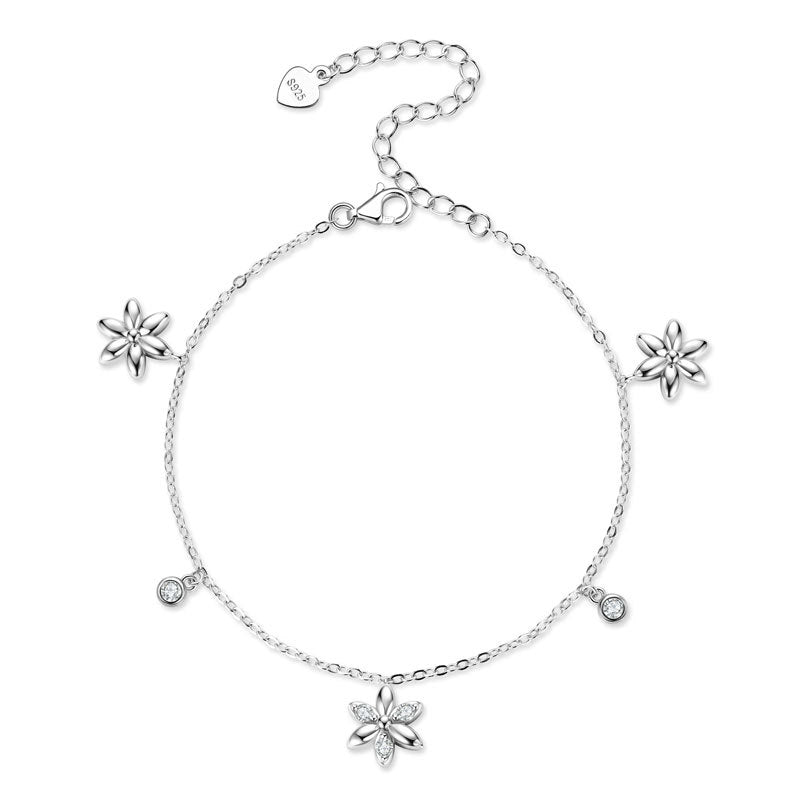 Little Summer Flower Moissanite Diamond Bracelet set in Platinum Plated 925 Silver (GRA)