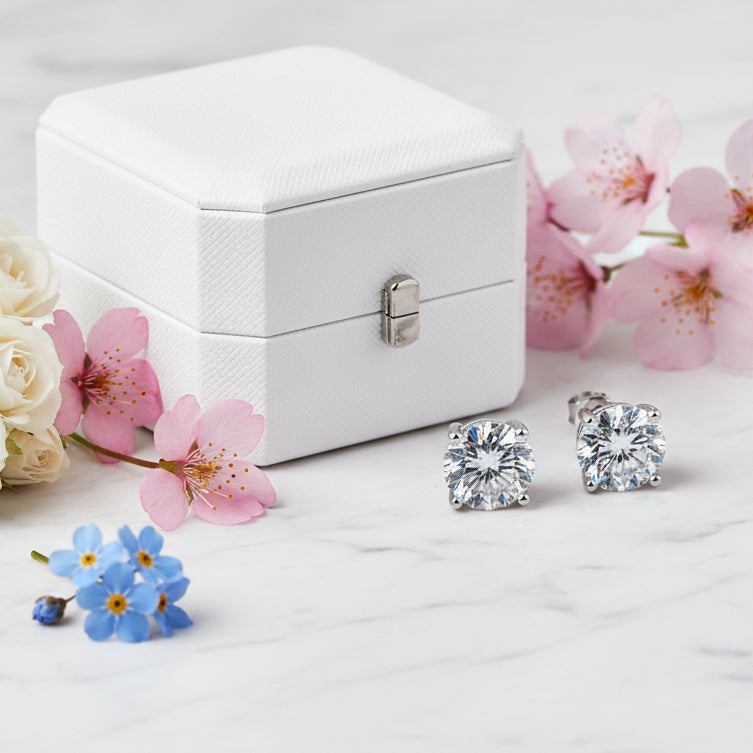 Classic Four-Claw 4 Carat Moissanite Diamond Earrings set in 18K Gold Plated 925 Silver (GRA)