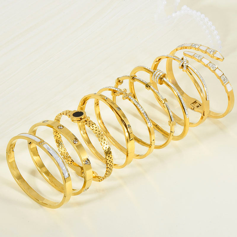 18K Gold Plated Bracelet with Diamond in Beautiful Geometric Korean Style