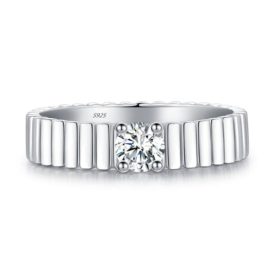 Vintage Italian Solitaire 0.3 Carat Moissanite Diamond Ring set in Platinum Plated 925 Sterling Silver (GRA)