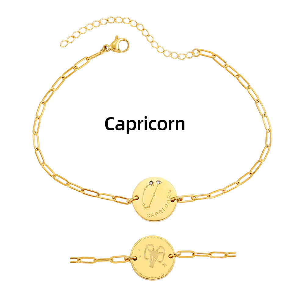Twelve Constellation Stars Signs Micro Inlaid Natural Zircon Bracelet set in 18K Gold Plating
