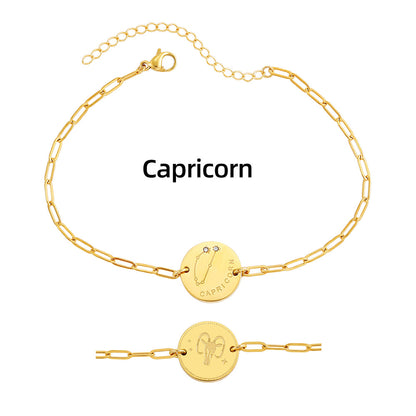 Twelve Constellation Stars Signs Micro Inlaid Natural Zircon Bracelet set in 18K Gold Plating Capella Jewellery