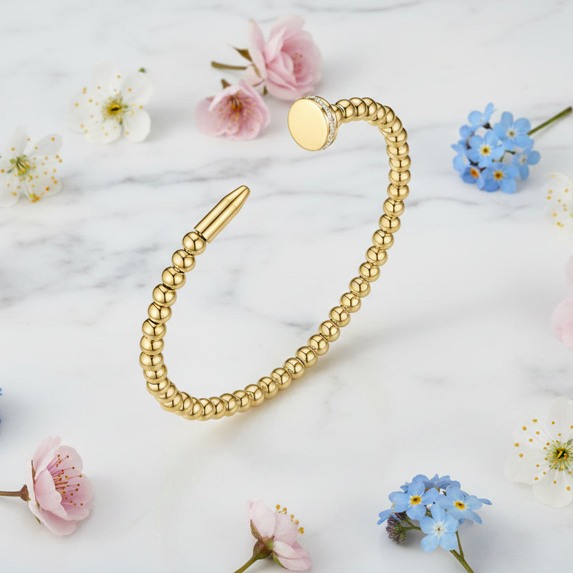 Modern Twist Nail-Studded Natural Zircon Gemstone Bangle Bracelet set in  18K Gold Plating
