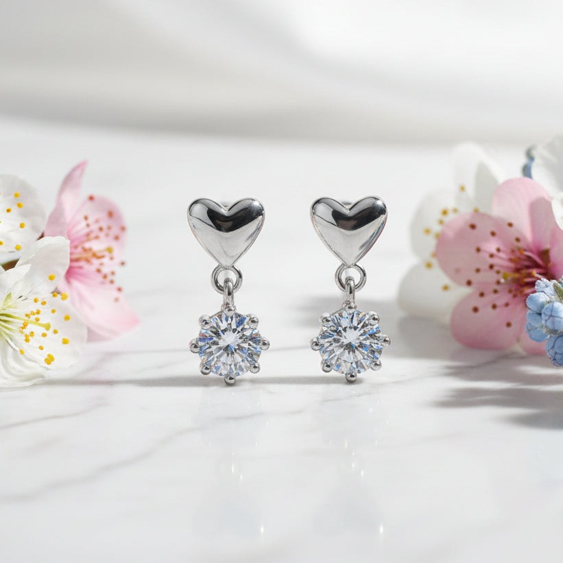 European Heart Inspired Design 0.6 Carat Moissanite Diamond Earrings set in 925 Silver (GRA)