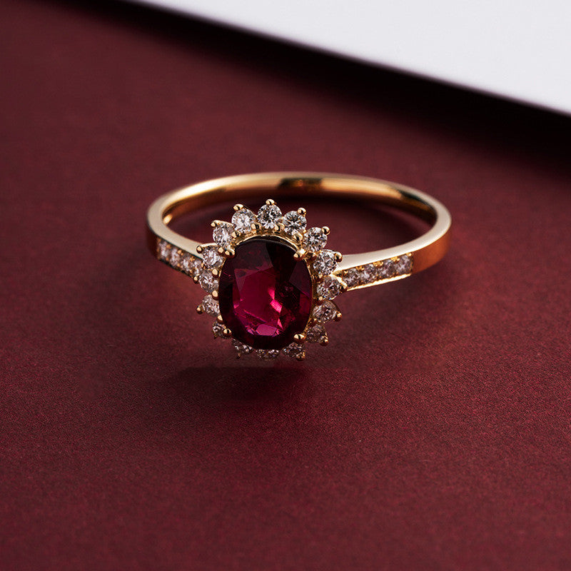 18K Gold Plated Ring with Gold Plated Red Zircon