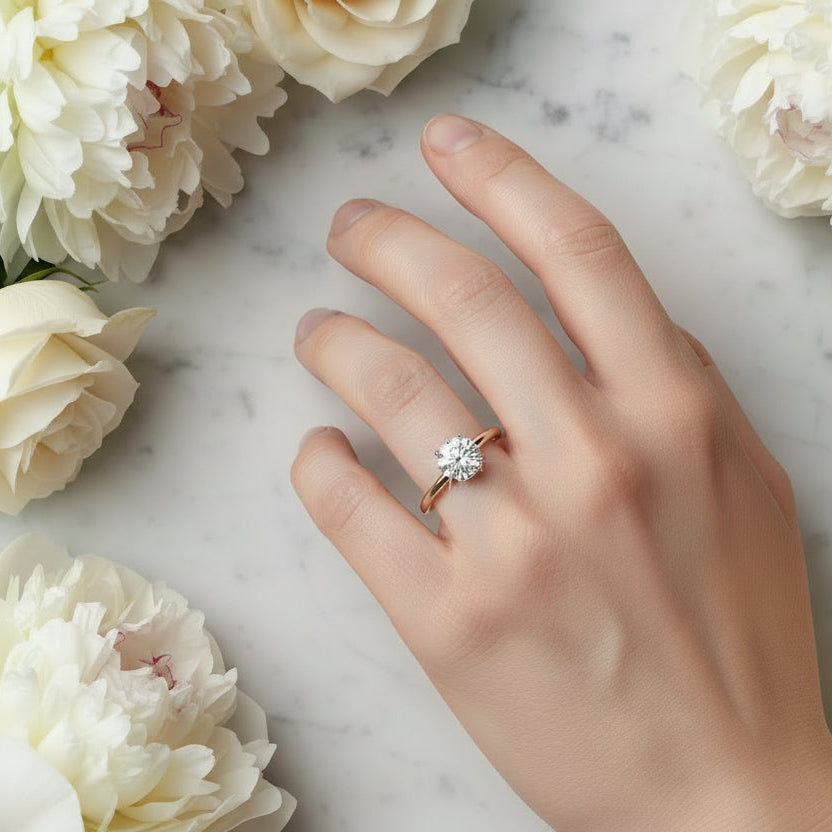 Classic French Round Design 1 Carat Moissanite Diamond Ring set in Platinum Plated 925 Silver (GRA)