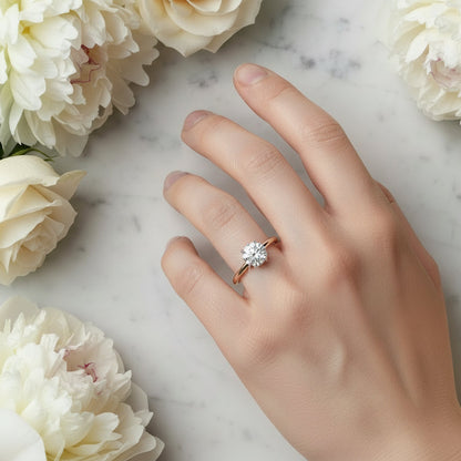 Classic French Round Solitaire 1 Carat Moissanite Ring set in Platinum Plated 925 Silver (GRA) Capella Jewellery