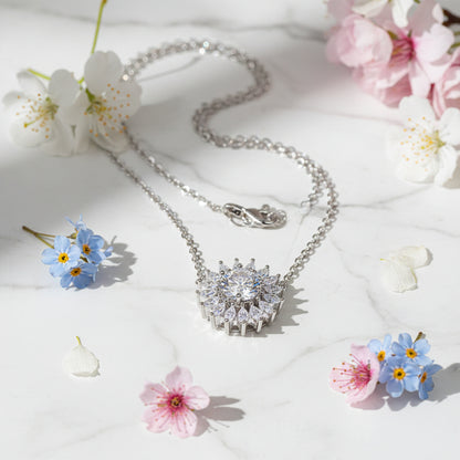 Van Gogh Sunflower 1 Carat Moissanite Pendant set in Platinum Plated 925 Silver (GRA) Capella Jewellery