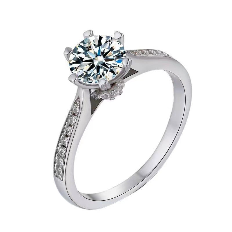 Hearts & Arrows 1 Carat Moissanite Diamond Ring set in 18K White Gold Plated 925 Silver (GRA)