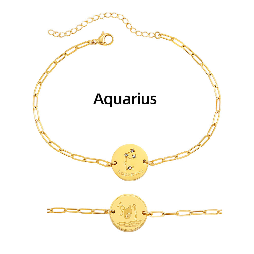 Twelve Constellation Stars Signs Micro Inlaid Natural Zircon Bracelet set in 18K Gold Plating