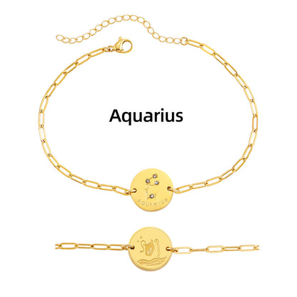 Twelve Constellation Stars Signs Micro Inlaid Natural Zircon Bracelet set in 18K Gold Plating Capella Jewellery