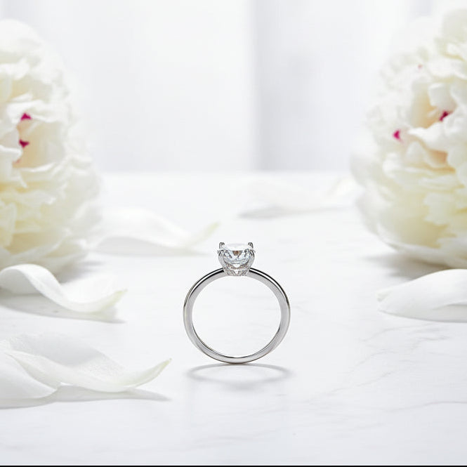 French Oval Cut Solitaire 2 Carat Moissanite Ring set in Platinum Plated 925 Silver (GRA) Capella Jewellery