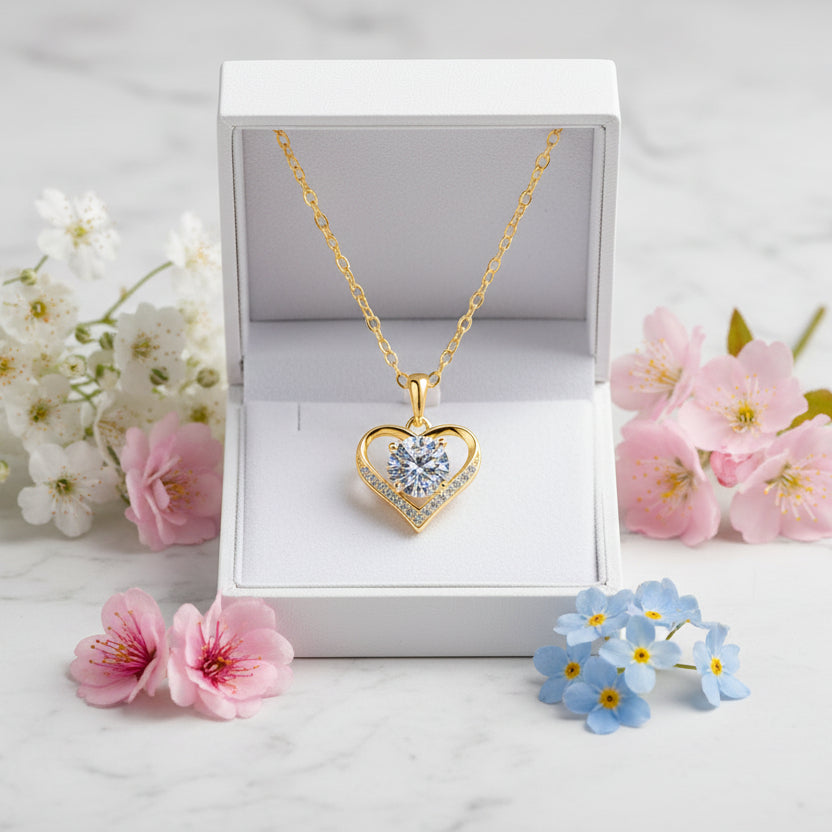 Sparkling Heart 1 Carat Moissanite Diamond Pendent set in 18K Gold Plated 925 Silver (GRA)