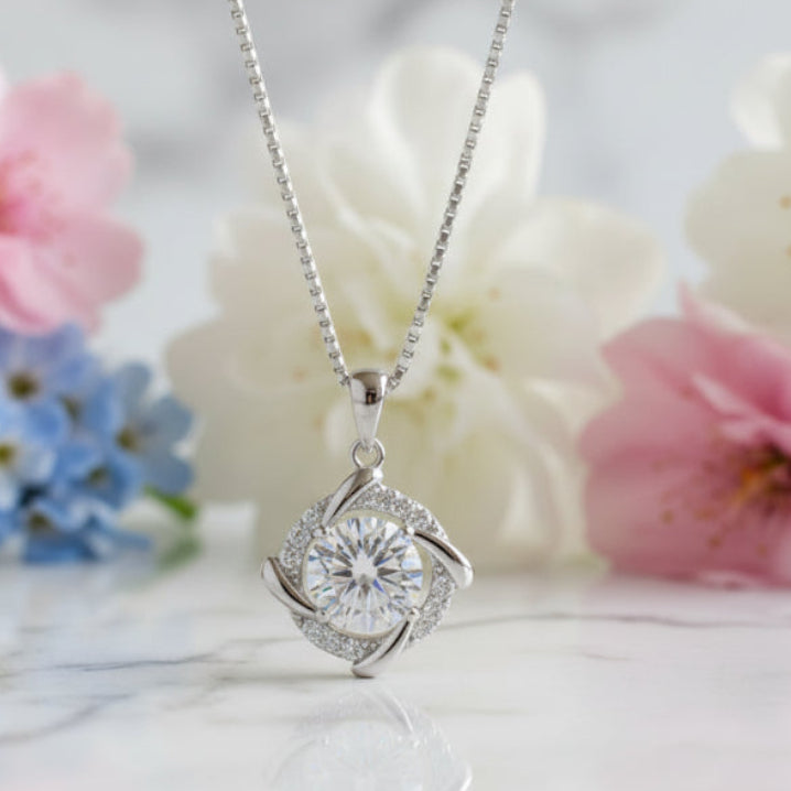 Windmill Design 1 Carat Moissanite Diamond set in 18K White Gold Plated 925 Silver (GRA)
