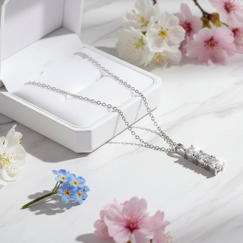 Italian Three Stones 1.5 Carat Moissanite Pendant set in Platinum Plated 925 Sterling Silver (GRA) Capella Jewellery