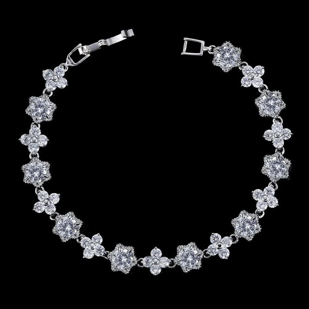 European Stars and Flowers Inlaid Natural Zircon Gemstone Bracelet set in Platinum Plating Capella Jewellery