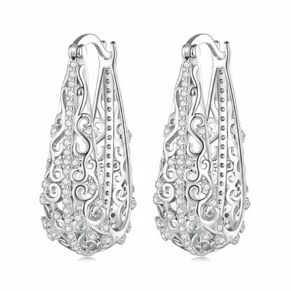 Vintage British Inspired Floral Earrings Design set in 18K White Gold Plated 925 Sterling Silver Capella Jewellery
