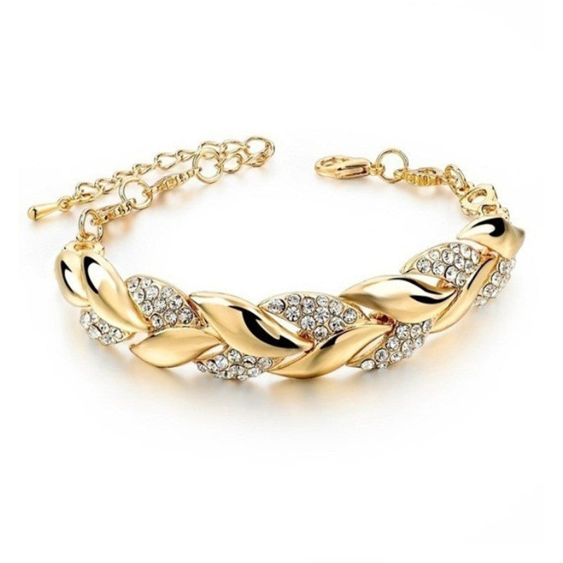 18K Gold Plated Leaf with Zircon Diamonds Fashion Bracelet