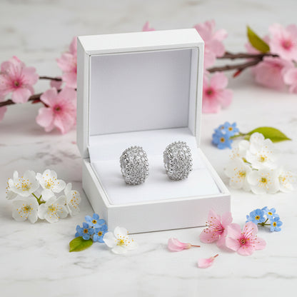 Elegant French Micro Inlaid Natural Zircon Gemstone Barrel Earrings set in Platinum Plated 925 Silver Capella Reya pic 3