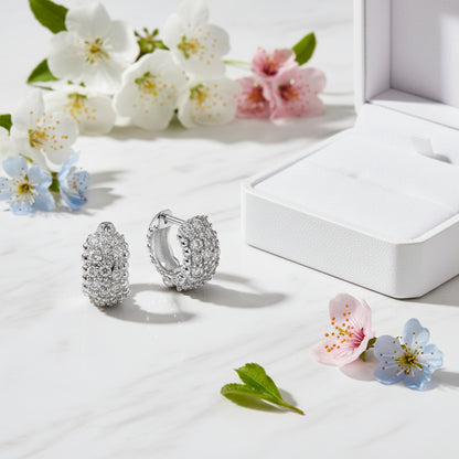 Elegant French Micro Inlaid Natural Zircon Gemstone Barrel Earrings set in Platinum Plated 925 Silver Capella Reya pic 5