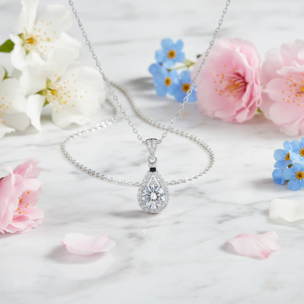 Italian Teardrop Design 2 Carat Moissanite Diamond Pendant set in 925 Sterling Silver (GRA)