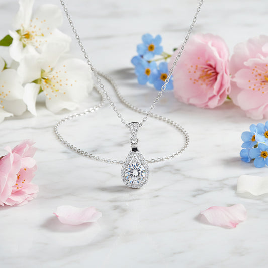 Italian Teardrop Design 2 Carat Moissanite Diamond Pendant set in 925 Sterling Silver (GRA)