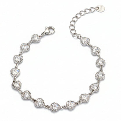 Elegant Italian Hearts Natural Zircon Gemstone Charm Bracelet set in 18K White Gold plating Capella Jewellery