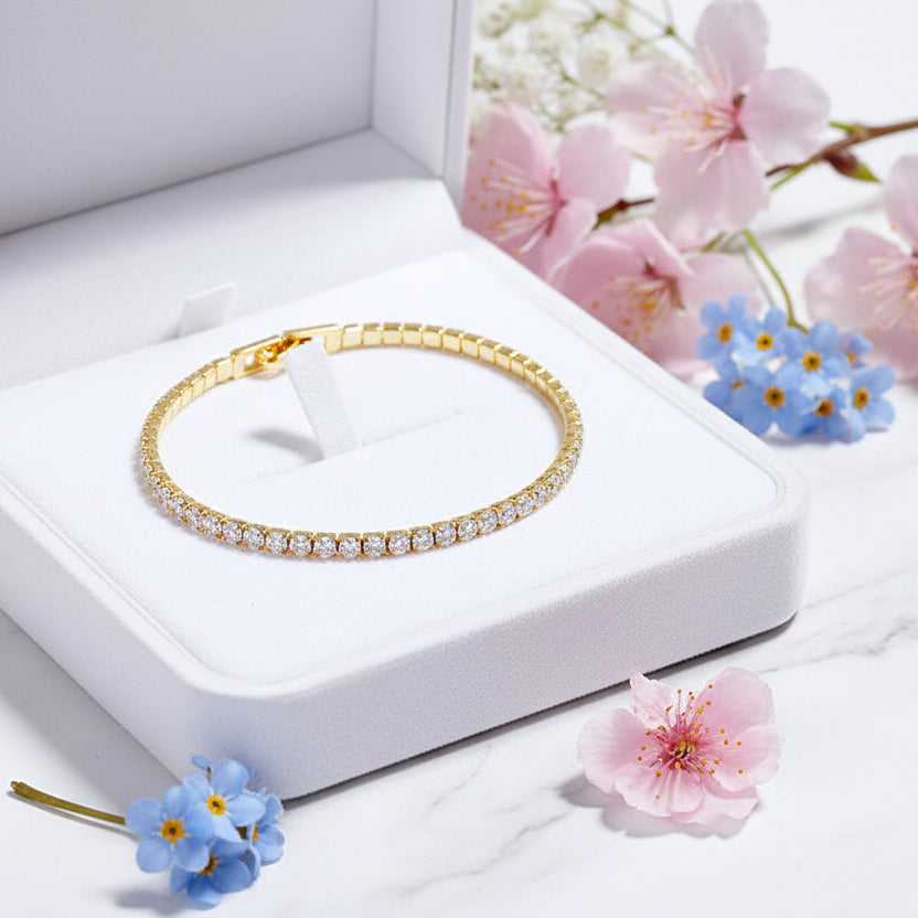 French Design Full Pavé Natural Zircon Gemstone Bracelet set in 18K Gold Plated 925 Silver