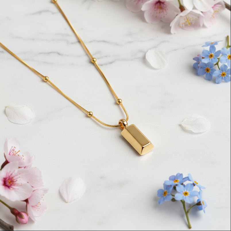 Classic Gold Bar Design Pendant set in 18K Gold Plated 925 Sterling Silver Necklace
