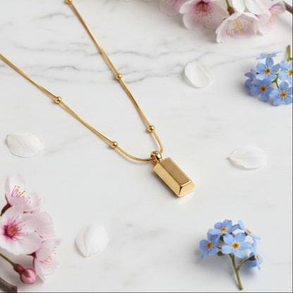 Classic Gold Bar Design Pendant set in 18K Gold Plated 925 Sterling Silver Necklace Capella Jewellery
