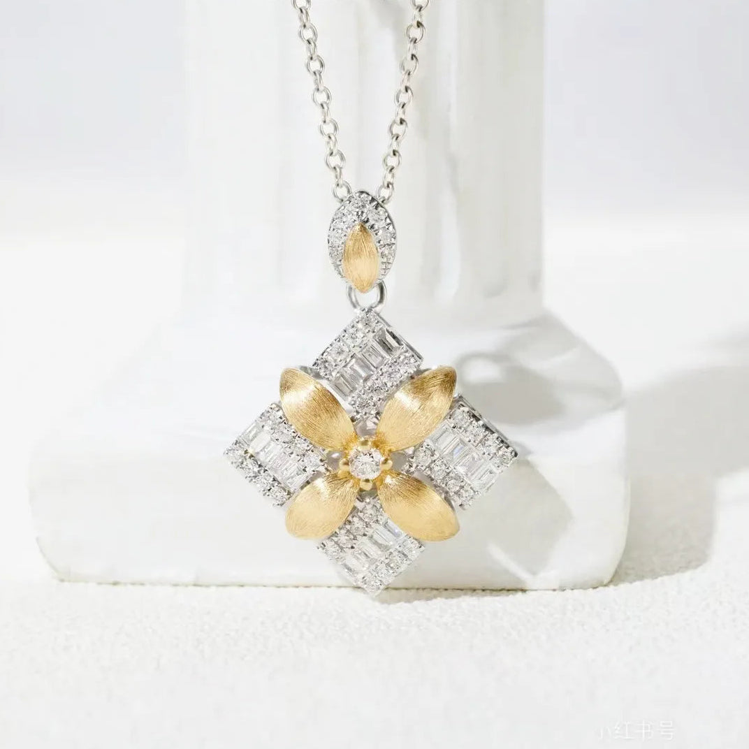 Japanese 32 Micro Inlaid Moissanite Pendant set in 18K White Gold Plated 925 Silver (GRA) Capella Jewellery